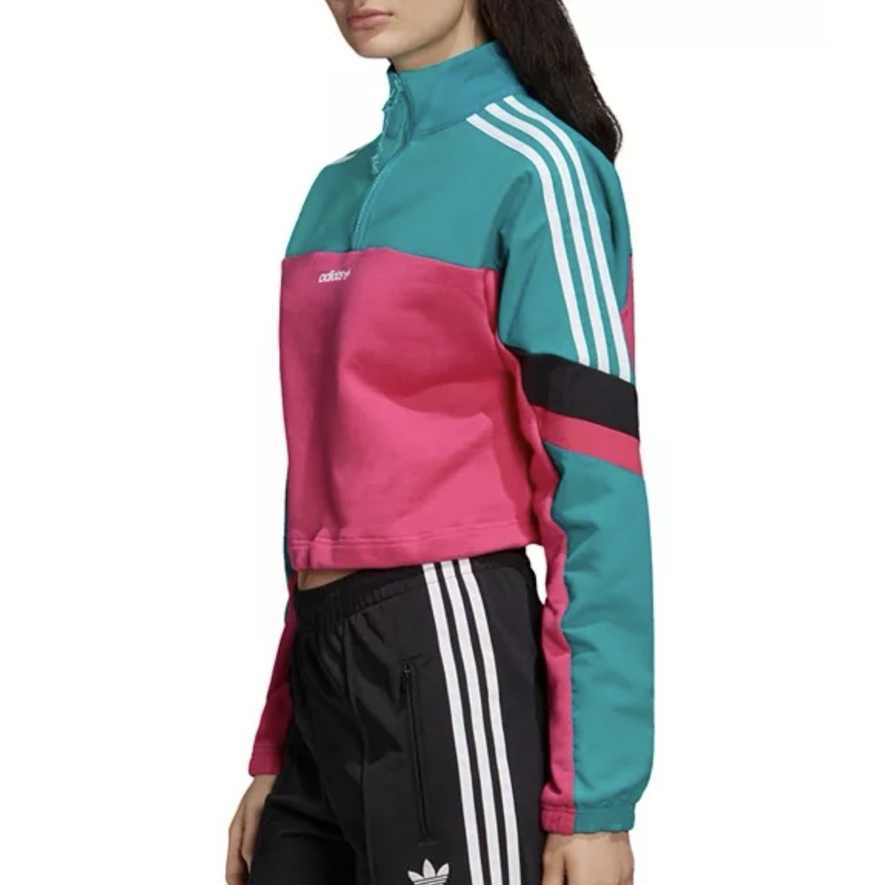 Vtg‎ 90's adidas Originals Color-Block Half-Zip Cropped Sweatshirt Size M